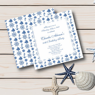 Nautical Birthday Party Blue and White Anchor Invitation