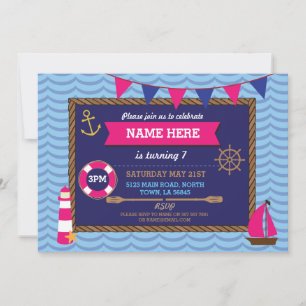 Nautical Birthday Party Sailor Boats Pirate Invite