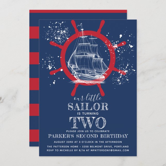 Nautical Birthday Sailor Blue Invitation (Front/Back)
