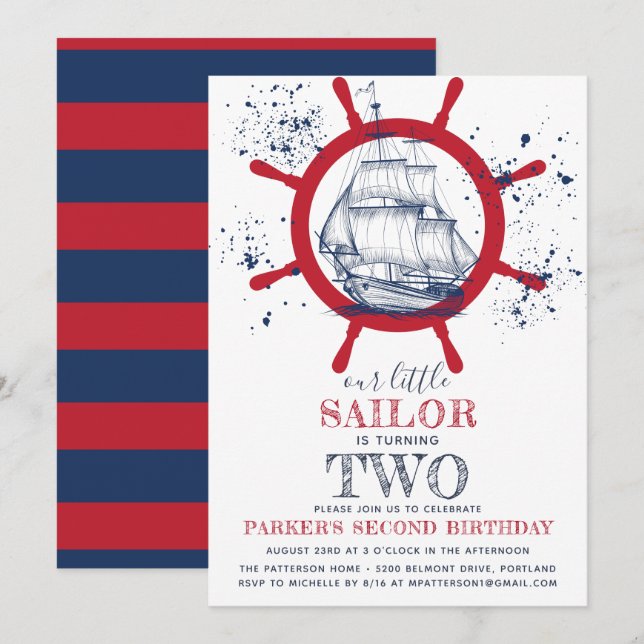 Nautical Birthday Sailor Invitation (Front/Back)