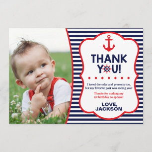 Nautical Birthday Thank You Card   Navy and Red