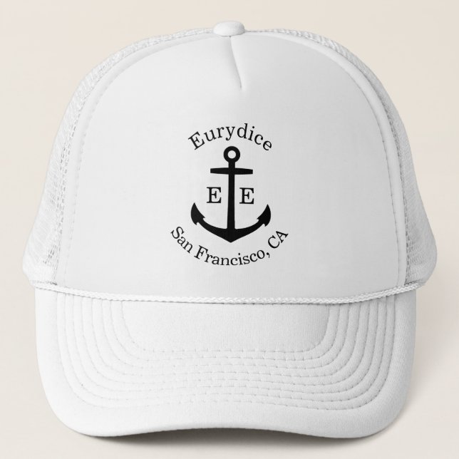 Nautical Black Anchor Custom Trucker Hat (Front)