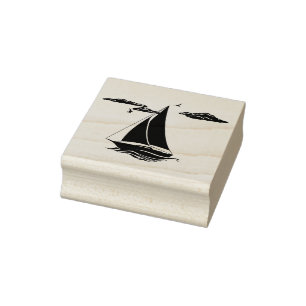 Nautical black anchor/sailboat silhouette/seagulls rubber stamp
