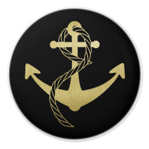 Nautical Black and Gold Sailboat Sailor Yacht Ceramic Knob