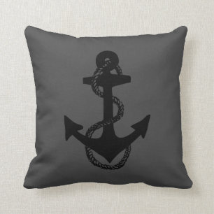 nautical black and grey ANCHOR + ROPE two-sided   Cushion