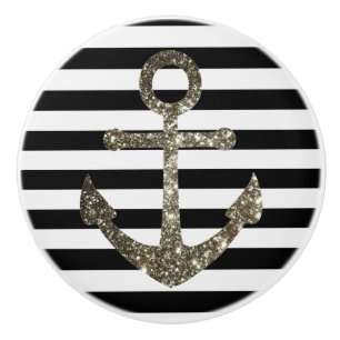 Nautical Black and White Anchor Drawer Ceramic Knob