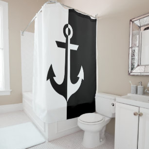 Nautical Black and White Anchor {pick your color} Shower Curtain