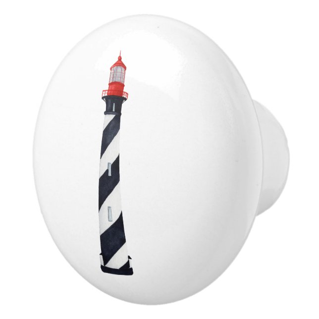 Nautical Black and White Lighthouse Ceramic Knob (Right)