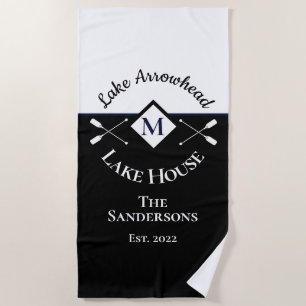 Nautical Black and White Monogram Lake House Beach Towel