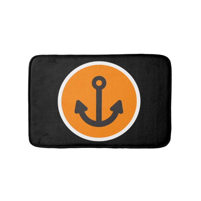 Nautical Black Orange Anchor Bath Mat (Front)