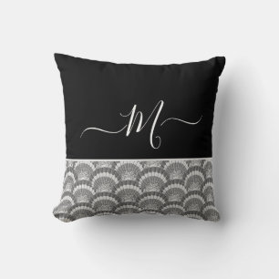 Nautical Black White Elegant monogram initial Bath Cushion