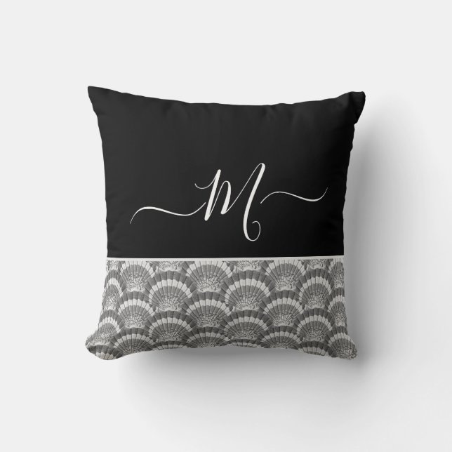 Nautical Black White Elegant monogram initial Bath Cushion (Front)