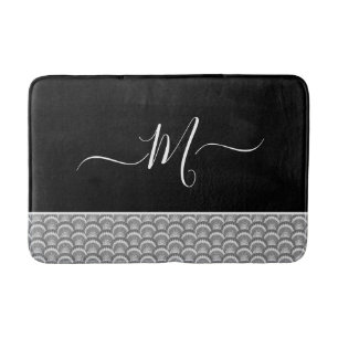 Nautical Black White Elegant monogram initial Bath Mat