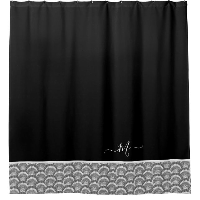 Nautical Black White Elegant monogram initial  Shower Curtain (Front)