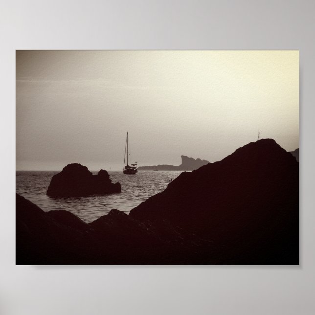 Nautical black & white photograph - boat Seascape Poster (Front)