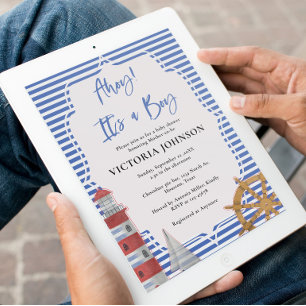 Nautical Blue Ahoy Its a Boy Baby Shower Invitation