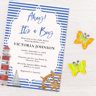 Nautical Blue Ahoy Its a Boy Baby Shower Invitation