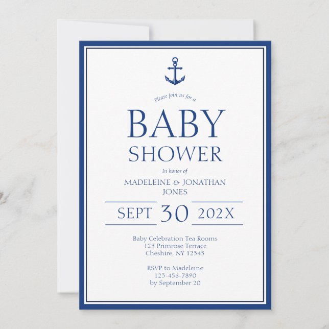 Nautical Blue Anchor Baby Shower Invitation (Front)