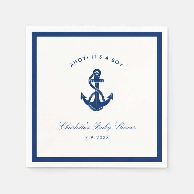 Nautical Blue Anchor Baby Shower Paper Napkin (Front)