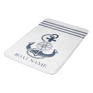 Nautical Blue Anchor Boat Name Bath Mat