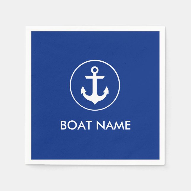 Nautical Blue Anchor Boat Name Cocktail Napkins (Front)
