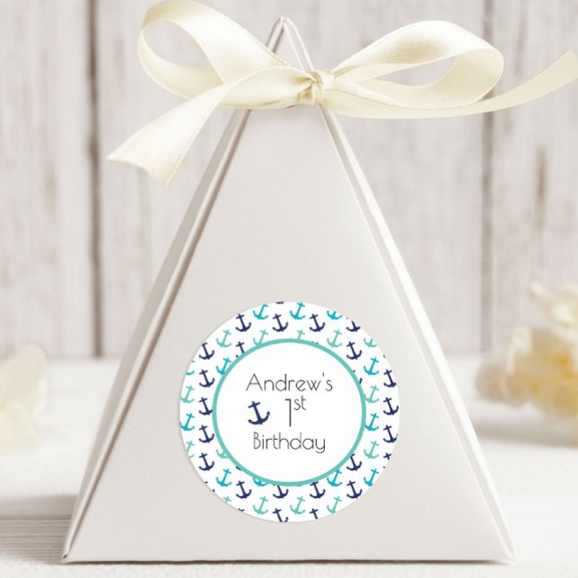 Nautical Blue Anchor Classic Round Sticker (Creator Uploaded)