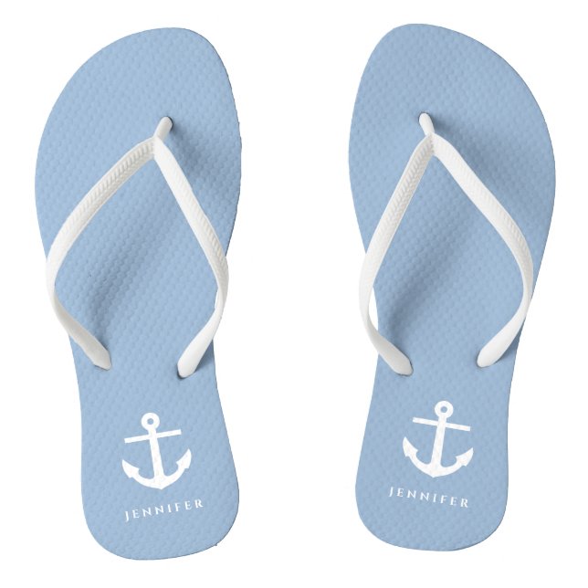 Nautical Blue Anchor Custom Name  Thongs (Footbed)