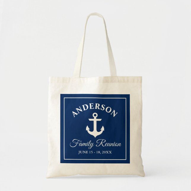 Nautical Blue Anchor Family Reunion Tote Bag (Front)