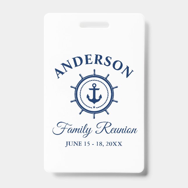 Nautical Blue Anchor Helm Family Reunion ID Badge (Front)