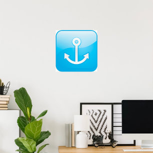 Nautical Blue Anchor Icon Modern Maritime  Poster