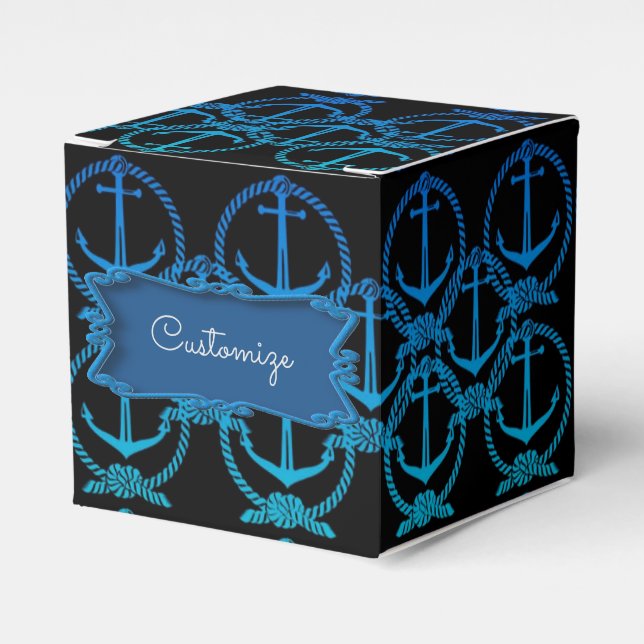 Nautical Blue Anchor Motif Cube Favour Box (Front Side)