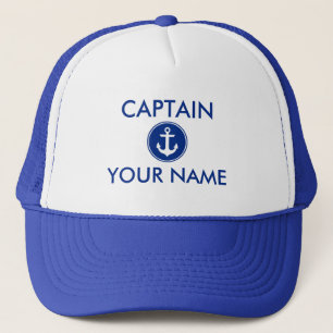 Nautical Blue Anchor Personalised Captain Hat