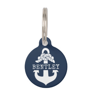 Nautical Blue Anchor Personalised Name Pet Tag