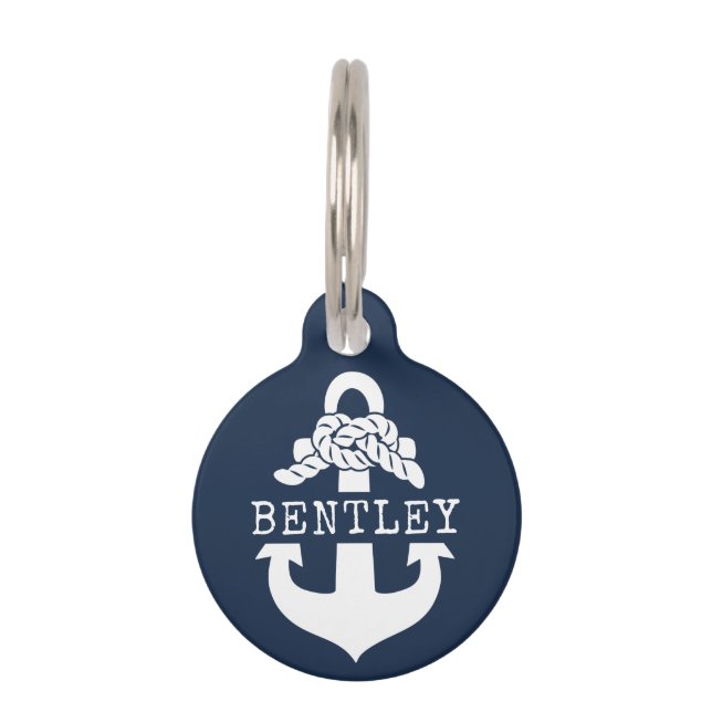 Nautical Blue Anchor Personalised Name Pet Tag (Front)