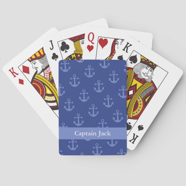 Nautical Blue Anchor Personalised Playing Cards (Back)