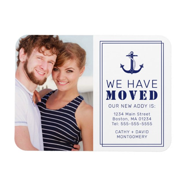 Nautical Blue Anchor Photo Moving New Address Magnet (Horizontal)