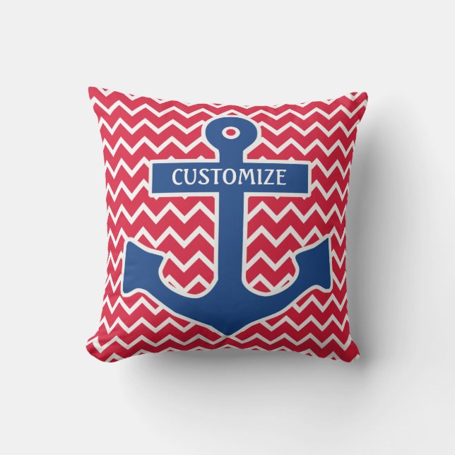 Nautical Blue Anchor Pillow (Front)