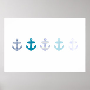 Nautical Blue Anchor poster - white