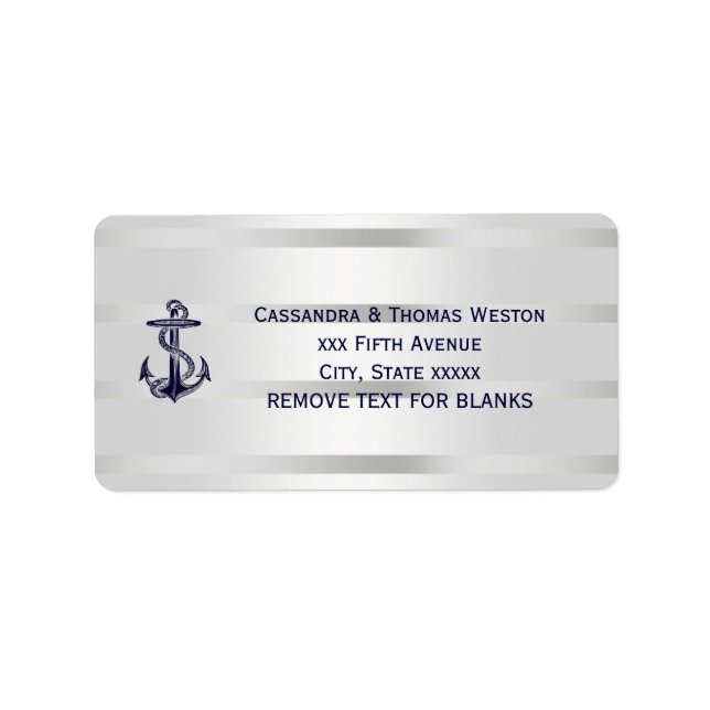Nautical Blue Anchor Silver White Bg Address Label (Front)