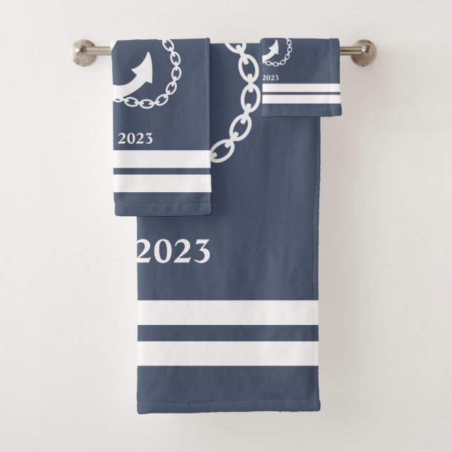 Nautical Blue Anchor & Stripes Bath Towel Set (Insitu)
