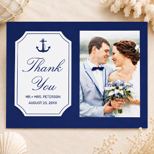 Nautical Blue Anchor Wedding Photo Thank You  Postcard