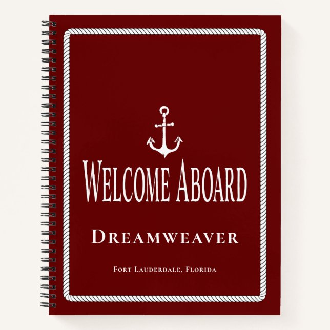 Nautical Blue Anchor Welcome Aboard Book Boat Name (Front)
