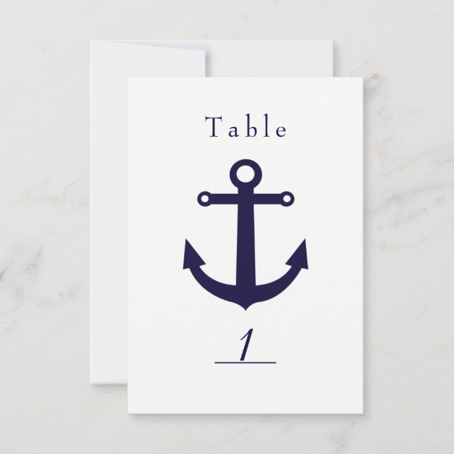Nautical Blue Anchor & White Table Number Card (Front)