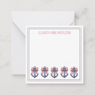 Nautical Blue Anchor With Red and White Stripe Bow Card