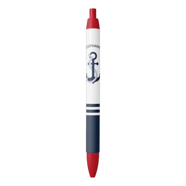 Nautical blue anchors with blue and white stripes ink pen (Front Vertical)