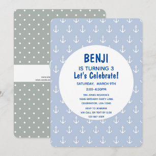 Nautical Blue and Navy Anchor Birthday Invitation