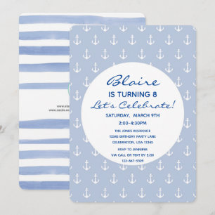 Nautical Blue and Navy Anchor Birthday Invitation