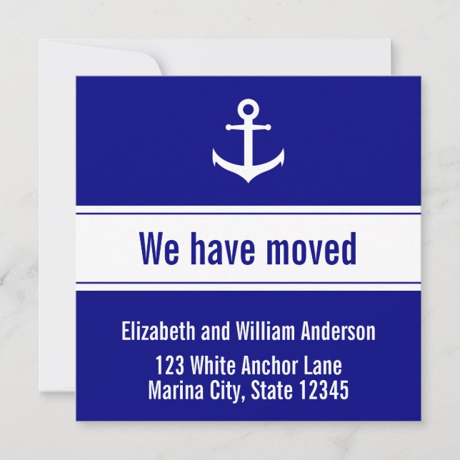 Nautical Blue and White Anchor Moving Announcement (Front)