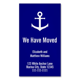 Nautical Blue and White Anchor Moving Announcement Magnetic Business Card