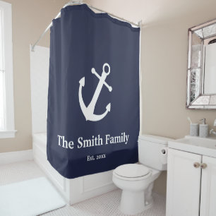 Nautical Blue and White Anchor Name Year Template Shower Curtain